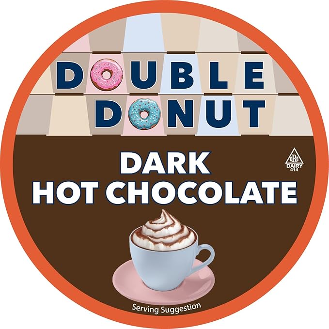 Double Donut Dark Hot Chocolate Pods for Keurig K Cups Brewers, Single Serve Dark Hot Cocoa Pods, 24 Count