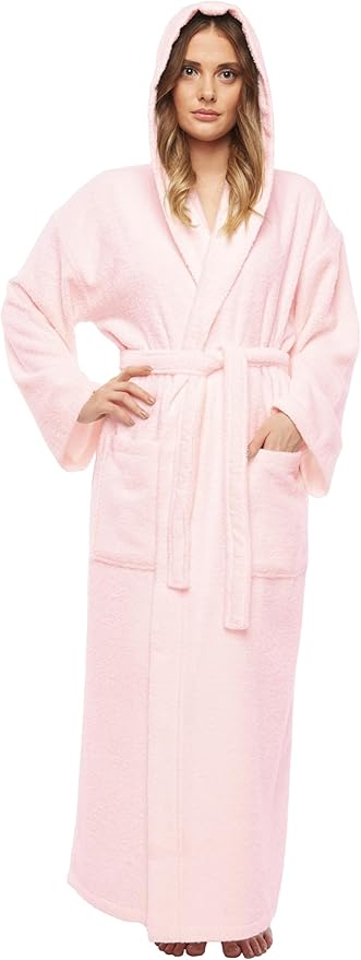 Arus Women's Hooded Classic Bathrobe Turkish Cotton Robe with Full Length Options