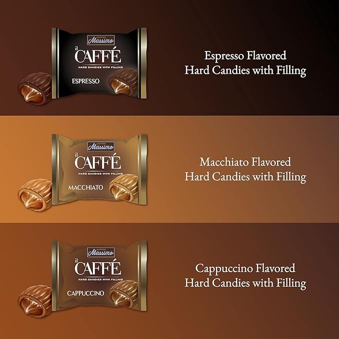 Maestro Massimo Center Filled Hard Pocket Coffee Candy, 3mg Caffeine per Candy, Individually Wrapped, Macchiato, Espresso, Cappuccino Flavored, 2.2 Pound Bulk Bag - Pack of 1