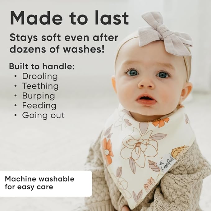 Copper Pearl 4 Pack Soft Cotton Baby Bibs for Drooling and Teething, Absorbent Drool Bibs for Baby Girl and Boy, Adjustable to Fit Newborns to Toddlers, Tons of Styles (Ferra)