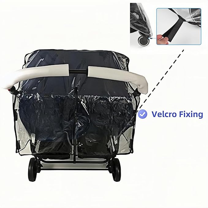 Clear Travel Weather Shield,Rain Cover for Double Stroller Universal,Breathable Waterproof Double Stroller Rain Cover Side by Side,Twins Stroller Cover for Rain/Wind/Snow/Cold/Dust