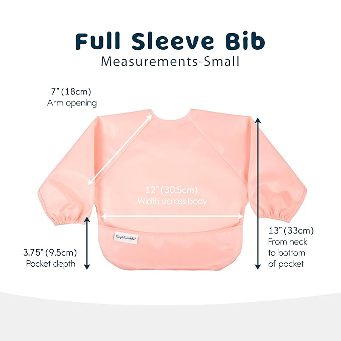 Tiny Twinkle Mess Proof Baby Bibs, 2pk Waterproof Smock Baby Bibs for Eating, Machine Washable Long Sleeve Bibs, Baby Led Weaning, Toddler Bibs, BLW Supplies (Peach Terracotta, Small 6-24 Months)