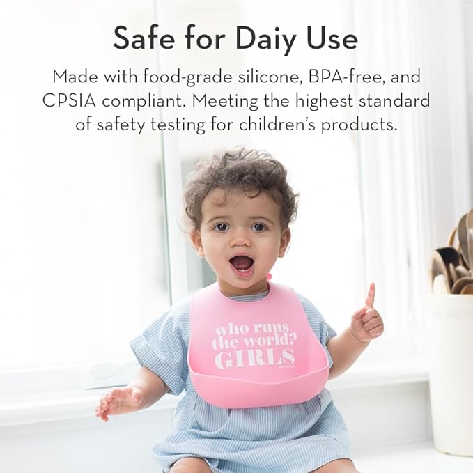 Bella Tunno Baby Bib for Eating, Waterproof Silicone Bib with Large Food Catcher, Adjustable Fit for Babies 4-12 months & Toddlers 1-3 Years, Boys & Girls, Lets Take a Selfie + Girls Rule