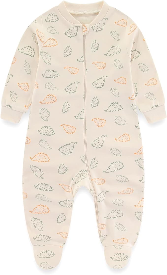 Baby Boys Girls Footies One-Piece Romper Long-Sleeve Jumsuit Cotton Newborn Clothes Set 4-Pack, Baby Pajamas