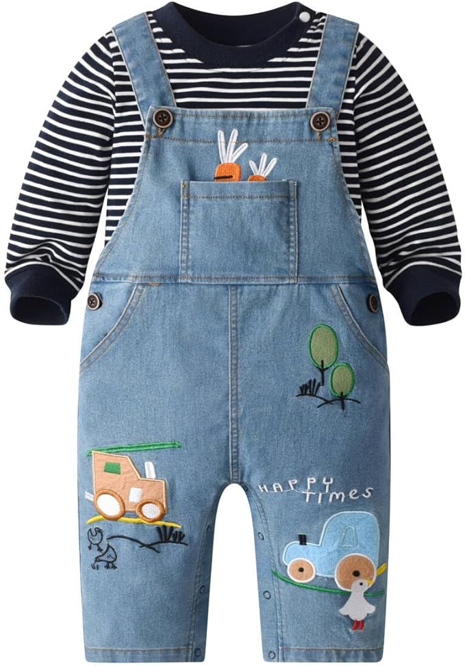 Cute Baby Boy Clothes Suit Toddler Boys' Striped long Sleeve T-Shirt+Denim Overalls Jumpsuit Pants Outfits Sets