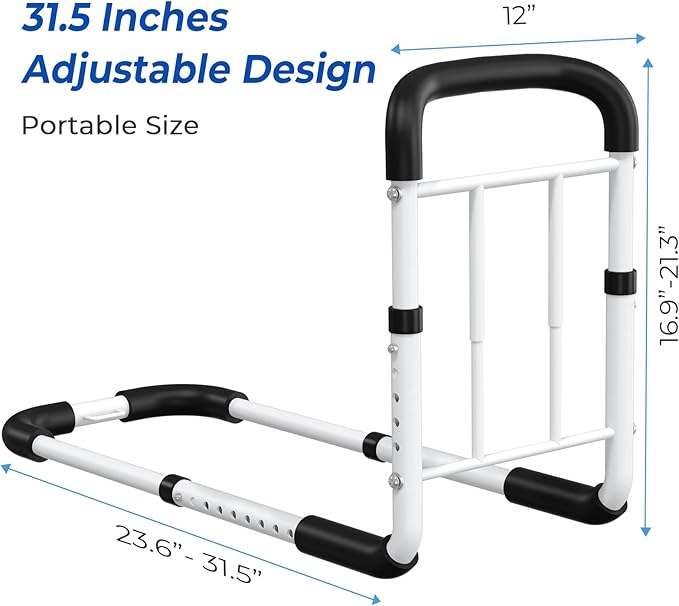 Bed Rails for Elderly Adults, ASTM Compliant, Adjustable Bed Cane with Motion Sensor Light, Non-Slip Grip & Storage Pocket, 2026 Upgrade Bed Railings for Seniors Support 350 LBS, Tool-Free