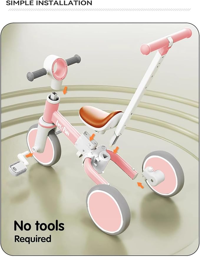 LOL-FUN Tricycle for Toddlers 1-3 Years Old Riding Toy, 5 in 1 Baby Balance Bike 2 Year Old Boys Girls with Parent Steering Push Handle