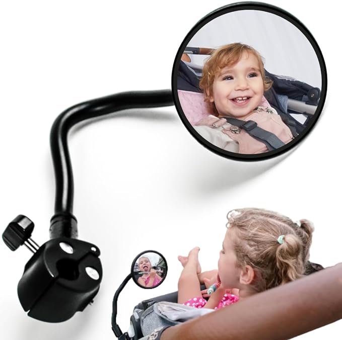 Original Stroller Mirror- See Baby's Face on Walks. Rear View Mirror for Prams and Strollers. Easy Connection. Universal Stroller Accessory for Safety and Connection.