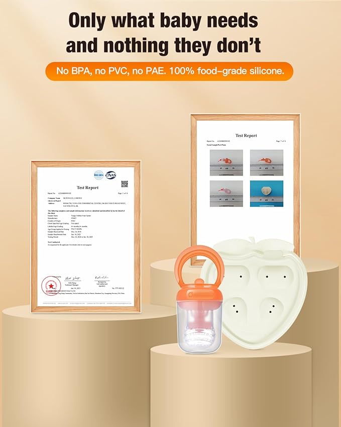 Baby Fruit Feeder & Popsicle Molds Tray Combo, New Born Must Haves and Babies Led Weaning Supplies for Safe Infant Self Feeding, 4+ Month (Orange)