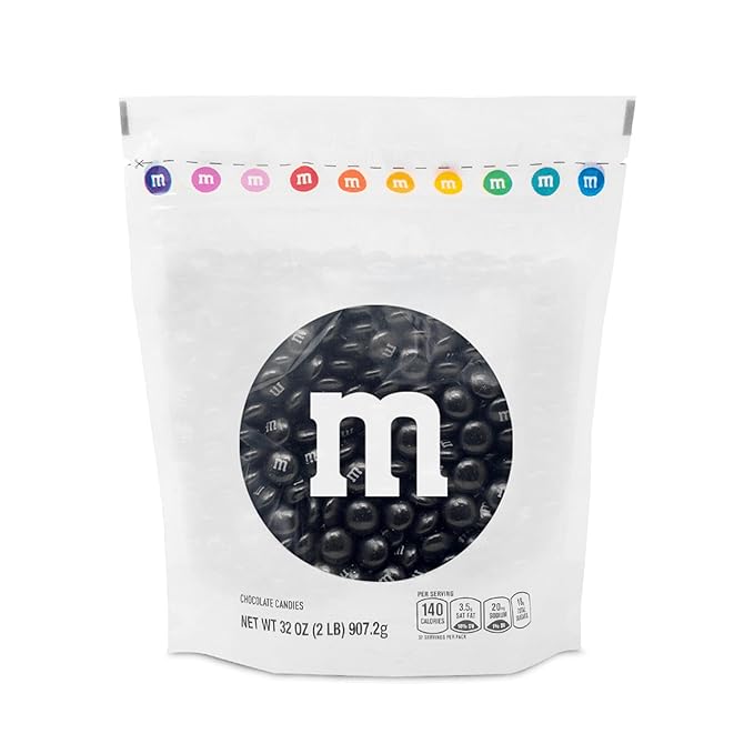 M&M'S Black Milk Chocolate Candy, 2lbs, Resealable Pack for Parties, Halloween, Birthdays, Desserts