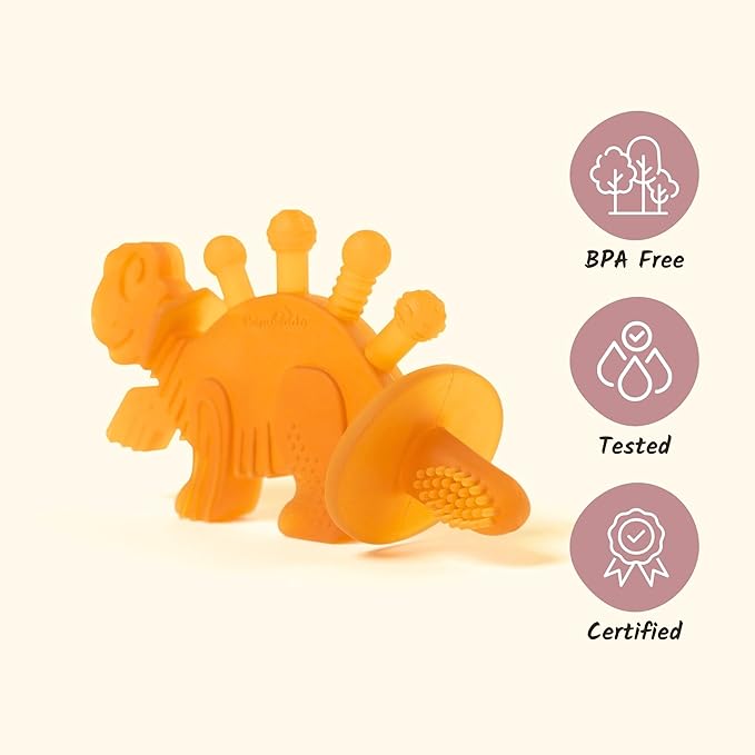 Bambeado Baby Teether Toy: Dibly - The Dino Baby Teething Toys BPA-Free Teethers Inspired by Nature with Natural Rubber Pacifier