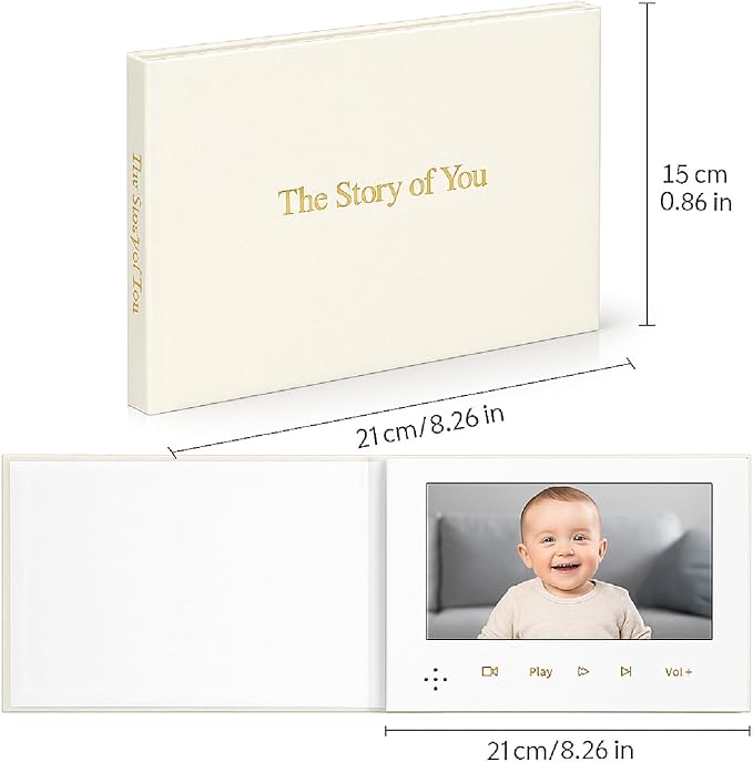The Story of You – Luxury Memory Video Book, Linen Cover with Gold Foil, 7″ HD Screen, 4GB Rechargeable Digital Album for Baby Keepsake & Newborn Gift