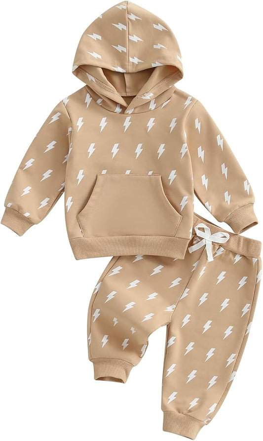 2Pcs Baby Boys Hoodie Tops Pants Set Dinosaur Deer Print Sweatsuit Fall Winter Outfits
