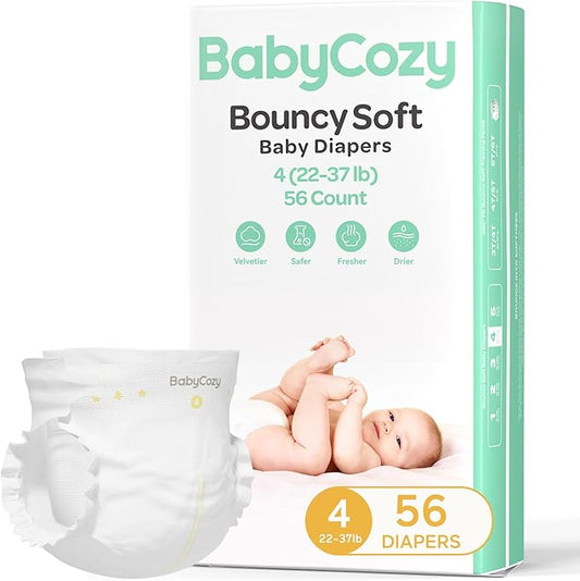 Baby Diapers Portable Pack Size 4(22~37lb), 56 Count Babycozy Bouncy Soft Diapers Disposable Hypoallergenic Diapers to Protect Sensitive Baby Skin