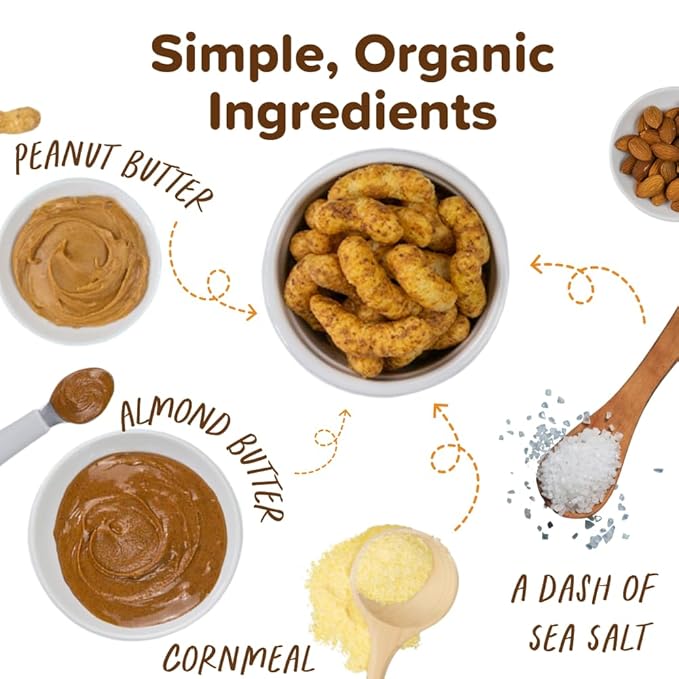 Puffworks Baby Organic Almond Butter Puffs, with Peanut Butter, Plant Protein, USDA Organic, Gluten-Free, Vegan, Non-GMO, Kosher, 1.0 Ounce (Pack of 6)