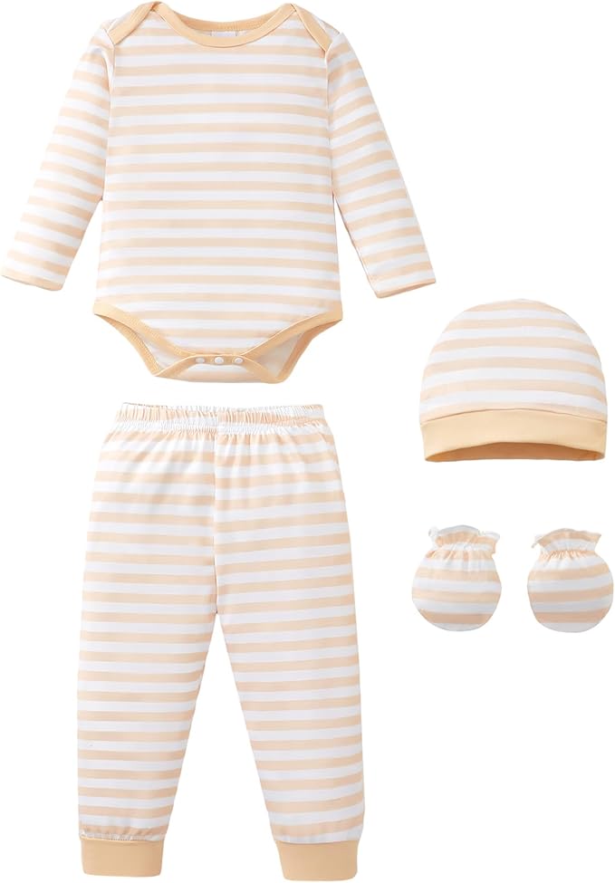 NZRVAWS Newborn Baby Boy Girl Clothes Unisex Infant Romper Pants Set Hat 4-Pack Outfits 0-12 Months 16 Pieces Toddler
