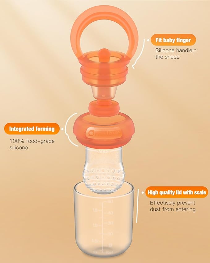 Baby Fruit Feeder & Popsicle Molds Tray Combo, New Born Must Haves and Babies Led Weaning Supplies for Safe Infant Self Feeding, 4+ Month (Orange)