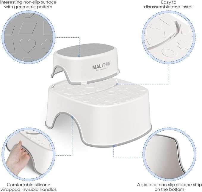 Maliton Baby Potty Training Seat with Step Stool, Toddler Toilet Seat for Boys Girls, Anti-Slip Toddler Stool for Bathroom, Kitchen, Toilet Potty Training Set(One Potty Seat+Two Step Stool for Kids)