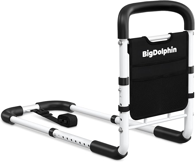 Bed Rails for Elderly Adults 2026 Upgrade - ASTM Compliant, Adjustable Bed Cane with Non-Slip Ergonomic Handle & Storage Pocket, Bed Railings for Seniors Hold up to 350 LBS, Tool-Free