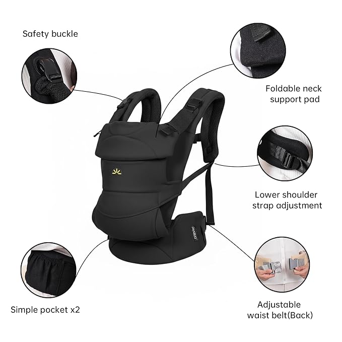 Baby Carrier for Newborns to Toddlers, Adjustable, Ultra-Soft and Weightless, Ergonomic Baby Carrier with Head Support, Baby Travel Gear, Baby Essentials (Black)