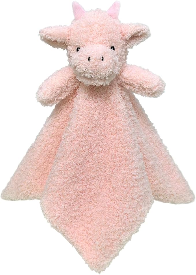 Baby Pink Dragon Soft Stuffed Animal Security Blanket, Plush Dinosaur Character Lovey Blanket, Baby Shower/Nursery Gift, Newborn Infant Toddler Snuggle Blankie for Boys Girls, 14 Inches