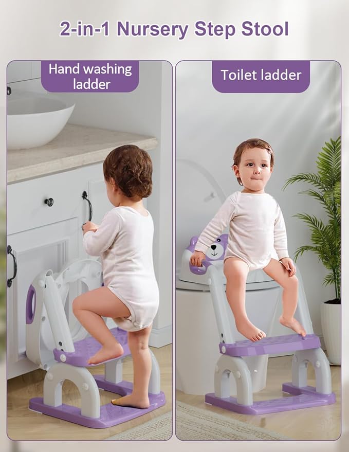 Potty Training Seat with Step Stool Ladder, Potty Training Toilet Seat with Soft Seat Splash Guard, Adjustable Height, 2 in 1 Potty Seats for Toddlers Kids Boys Girls