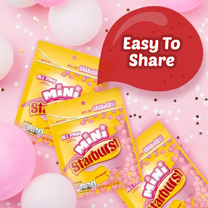 STARBURST Candy Bulk - Minis All Pink Fruit Chews, STARBURST Chews Candy 8oz (Pack of 8)