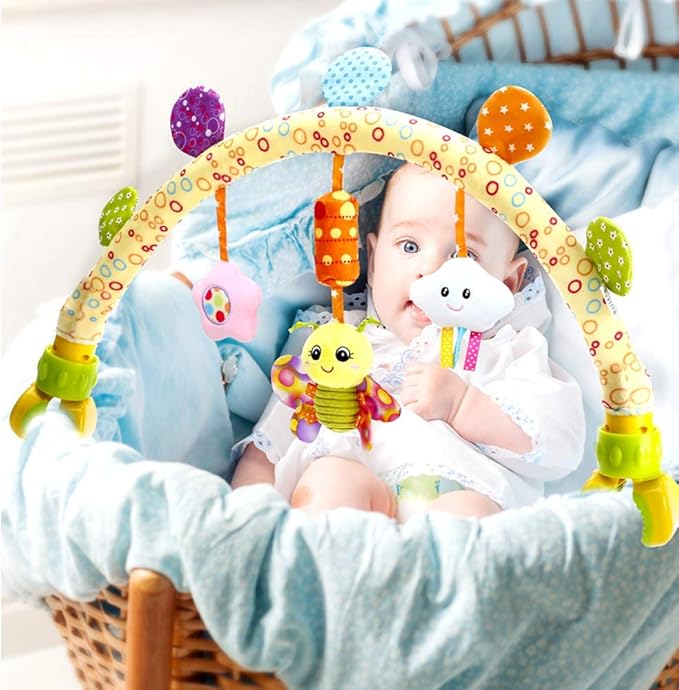 Caterbee Travel Arch Bassinet Toys for Infant & Toddlers, Baby Crib Stroller Accessory & Pram Activity Bar Toy for Senses and Motor Skills Development Indoor and Outdoor
