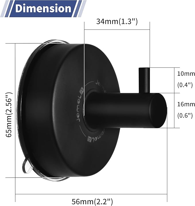JOMOLA Suction Cup Shower Hooks for Hanging Towel Suction Hook for Inside Shower Stainless Steel Coat Hooks Wall Mounted Kitchen Utensil Stainless Steel, Matte Black, 2PCS