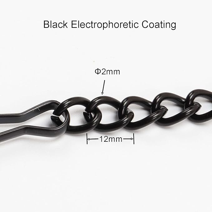 Bieye a Pair of Metal Chains with Wall Mounted Hooks Window Hanging Kits for Tiffany Style Stained Glass Panel, 17.7 inches Long, Black Electrophoretic Coating, chain002