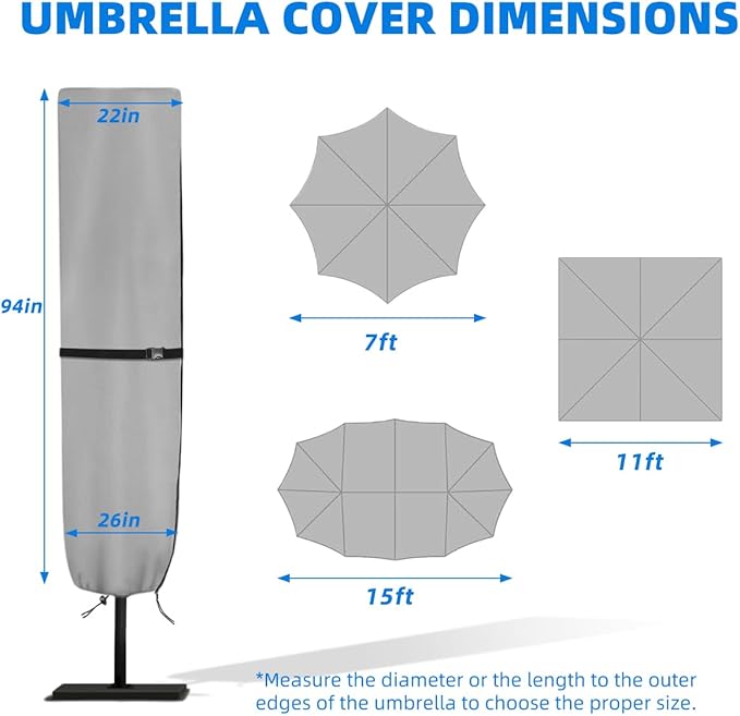 Parasol Cover - 600D Waterproof Outdoor Umbrella for Patio With Sturdy Zipper, Anti-UV Cover Fits for Double-Sided 15 Ft Umbrella