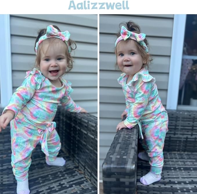 Aalizzwell Preemie Newborn Infant Baby Girls Clothes Ribbed Romper Bodysuit Pants Set Fall Winter Outfits