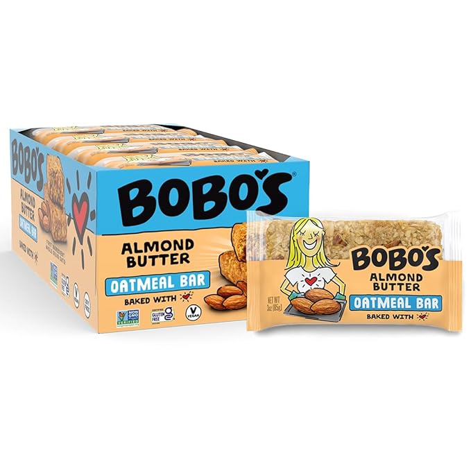 Bobo's Oatmeal Bars, Almond Butter, Gluten Free Vegan Whole Grain Oat Bars, Pack of 12