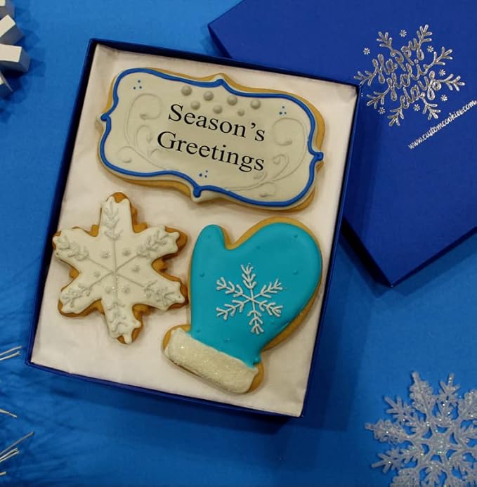 Christmas Cookies, Hand Decorated Vanilla Sugar Cookies, Christmas Gift Basket, Gourmet Holiday Food Gift Box, Christmas Gifts, For Women, Him, Her, Office, Corporate, employee, 3 Count Custom Cookies