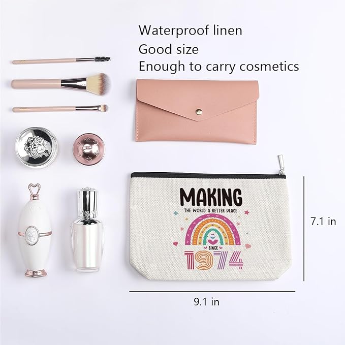 50th Birthday Gifts for Women,50 Years Old Birthday Gifts Makeup Bag for Mom, Wife, Friend, Sister, Travel Toiletry Makeup Organizer Zipper Pouch - Making The World a Better Place Since 1974