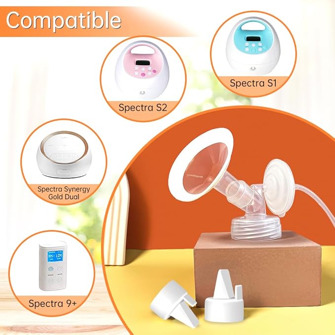 PumpMom-us 19mm and 21mm Oval Flanges Breast Shield Compatible with Spectra S2 S1 9 Plus Pump Parts, Replacement Duckbill Valves for Spectra Flange Accessories (19mm + 21mm)