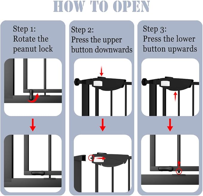 DEARBB Triple Lock Baby Gate for Stairs Doorways and House 31" to 86" Extra Wide Pressure Mounted Easy Walk Through Auto Close Safety Pet Gate Black 76.77-86.22"