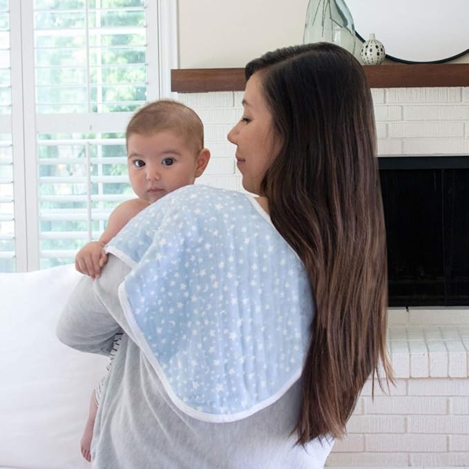 aden + anais 100% Cotton Muslin Burpy Bib – Multi-Use, Absorbent 4-Layer Burp Cloth and Full-Coverage Snap-Closure Baby Bib in One, Lap-Shoulder Drool Cloth, 22.5” X 11”, 2-Pack, Rising Star