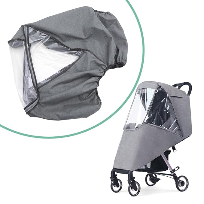 Stroller Rain Cover, Universal Baby Travel Weather Shield Waterproof Windproof Protection Breathable Protect from Dust with Storage Pocket for Most Single Strollers Jogging Pushchairs