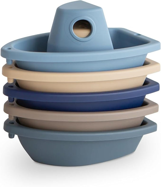 mushie Stackable Bath Boats Toy (Ocean) | Floating Bathtub Toys for Baby & Toddler, Set of 5 | Made in Denmark
