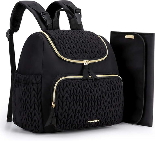 mommore Diaper Bag Small Diaper Backpack Stylish Baby Travel Backpacks with Insulated Pockets, Changing Pad, Stroller Straps