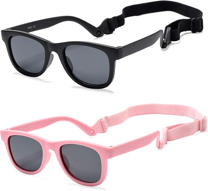 COASION Bendable Flexible Polarized Newborn Baby Sunglasses with Strap for Infant Boys Girls Age 0-12 Months CA8042