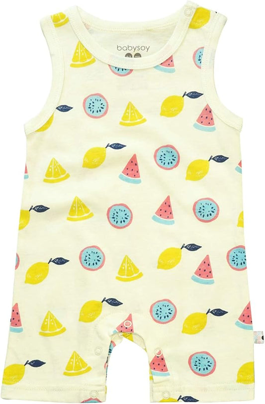 Babysoy Organic Pattern Print Tank Romper Shortall