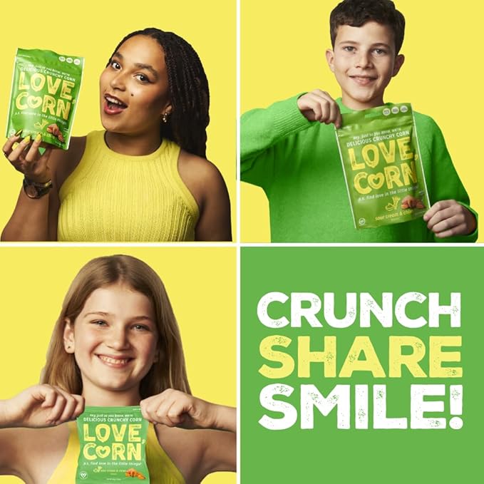 LOVE CORN Sour Cream & Onion 0.7oz x 20 Bags - Delicious Crunchy Corn - Healthy Family Snacks - Gluten Free, Kosher, NON-GMO - Alternative for Chips, Nuts, Crackers & Pretzels - Perfect for Charcuterie Boards