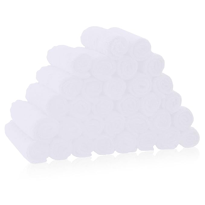 32 Pack Baby Washcloths - 10x10 Inch, Luxury Coral Fleece - Extra Absorbent and Soft Wash Clothes for Newborns, Infants and Toddlers - Suitable for Sensitive Skin and New Born - Baby Shower - White