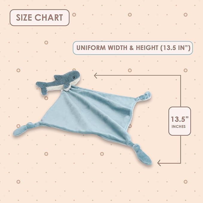 MON AMI Seaborn Shark Plush Lovey for Babies – 13.5” | Knotted Security Blanket for Newborns