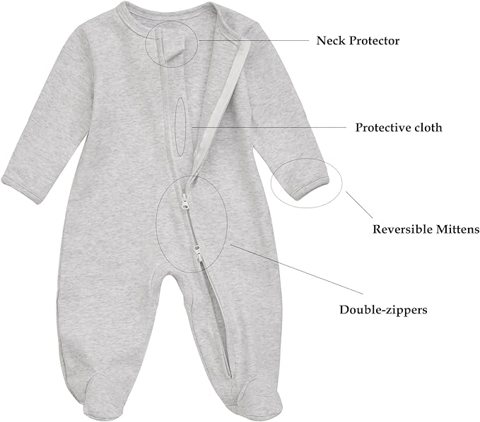 Aablexema Baby Footie Pajama with Mitten Cuffs, Double Zipper Infant Cotton clothes Sleeper Pjs, Footed Sleep Play