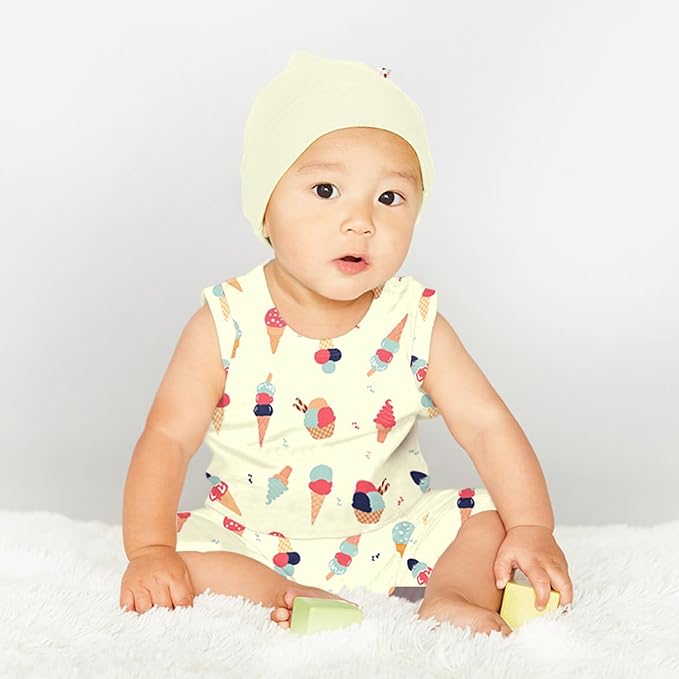 Babysoy Organic Pattern Print Tank Romper Shortall