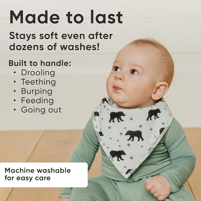 Copper Pearl 4 Pack Soft Cotton Baby Bibs for Drooling and Teething, Absorbent Drool Bibs for Baby Girl and Boy, Adjustable to Fit Newborns to Toddlers, Tons of Styles (Archer Set)