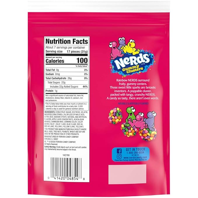 Nerds Gummy Clusters Candy, Rainbow, Resealable 8 Ounce Bag (Pack of 2)